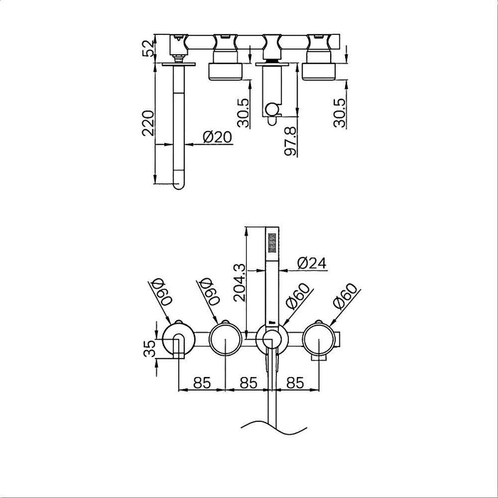 Nero Serenity Progressive Shower System With Spout And Slim Shower - Arabescato Corchia Handle