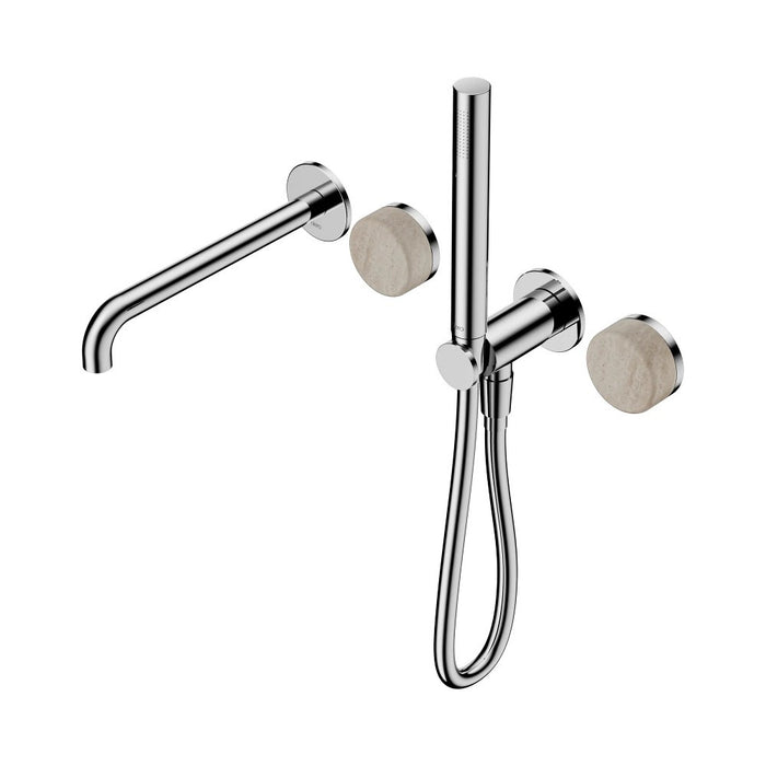 Nero Serenity Progressive Shower System With Spout And Slim Shower - Rome Travertine Handle