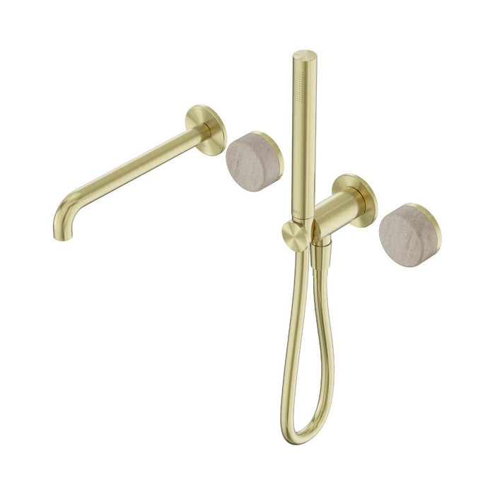 Nero Serenity Progressive Shower System With Spout And Slim Shower - Rome Travertine Handle