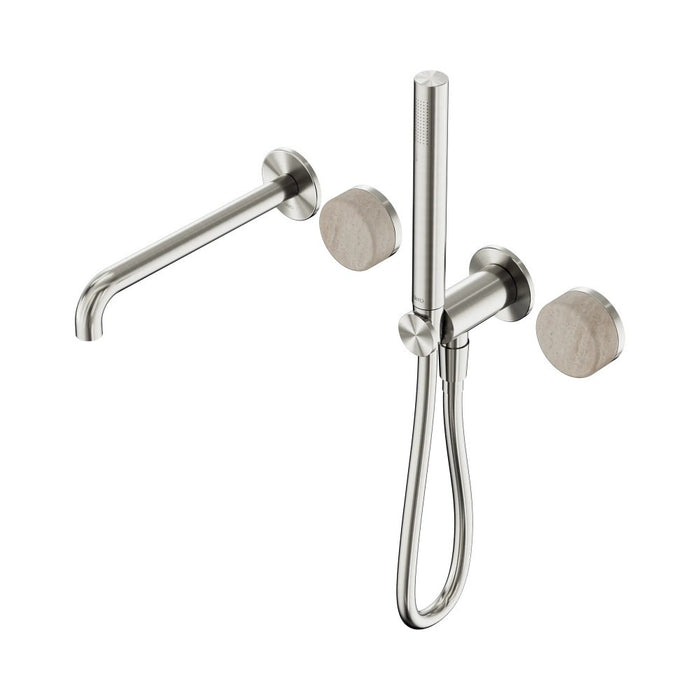 Nero Serenity Progressive Shower System With Spout And Slim Shower - Rome Travertine Handle