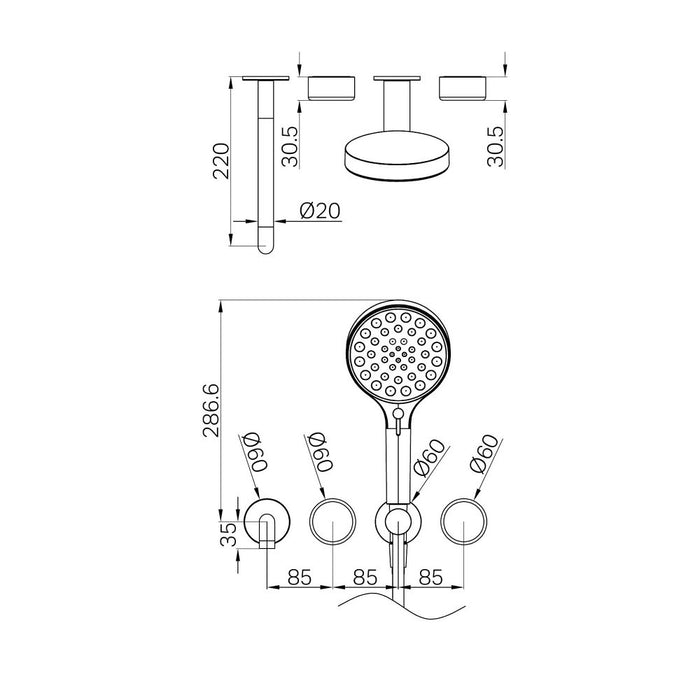 Nero Serenity Progressive Shower System With Spout And Hand Shower - Rome Travertine Handle