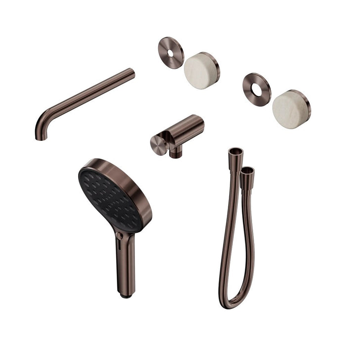 Nero Serenity Progressive Shower System With Spout And Hand Shower - Rome Travertine Handle