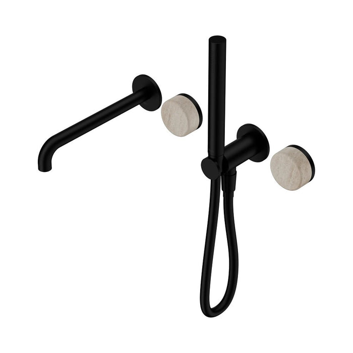 Nero Serenity Progressive Shower System With Spout And Slim Shower - Rome Travertine Handle