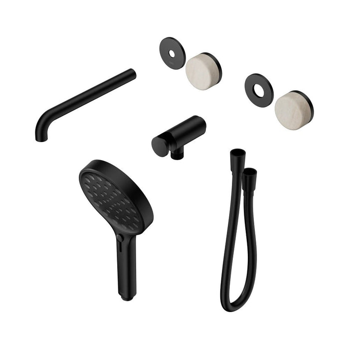 Nero Serenity Progressive Shower System With Spout And Hand Shower - Rome Travertine Handle