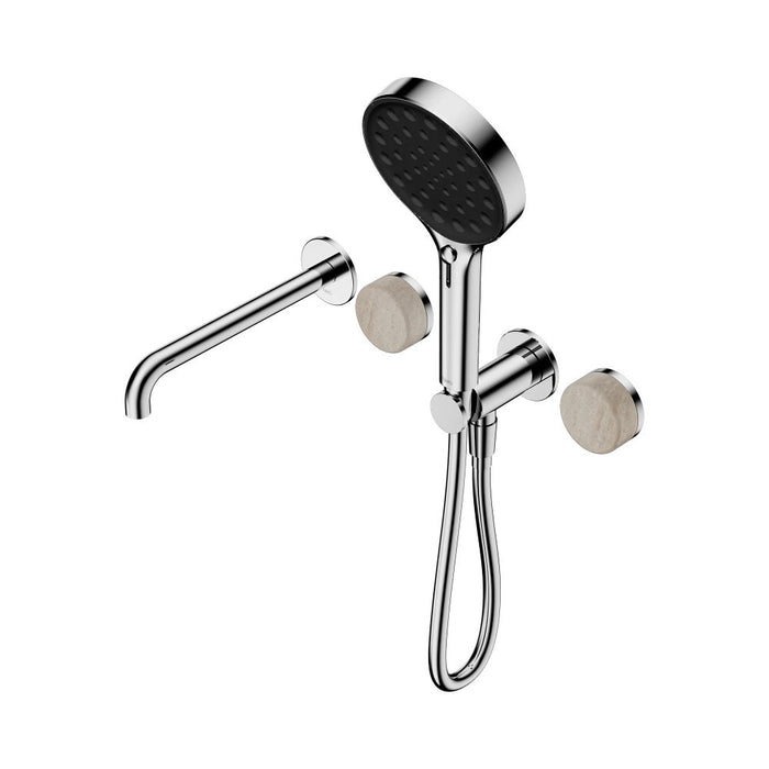 Nero Serenity Progressive Shower System With Spout And Hand Shower - Rome Travertine Handle