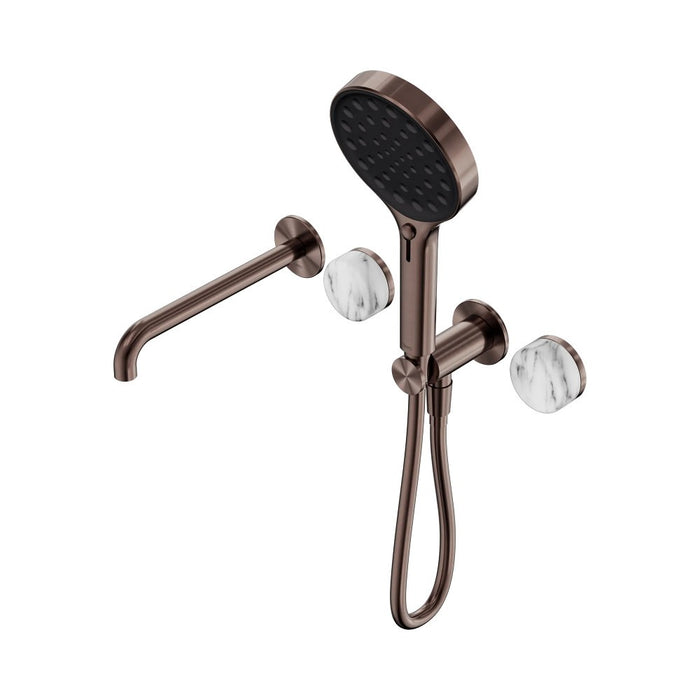 Nero Serenity Progressive Shower System With Spout And Hand Shower - Arabescato Corchia Handle