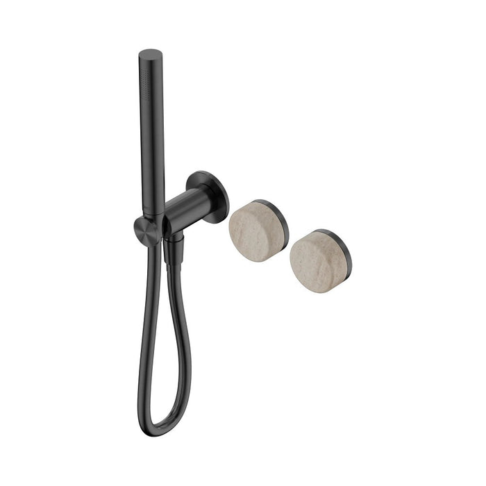 Nero Serenity Progressive Shower System And Slim Shower - Rome Travertine Handle