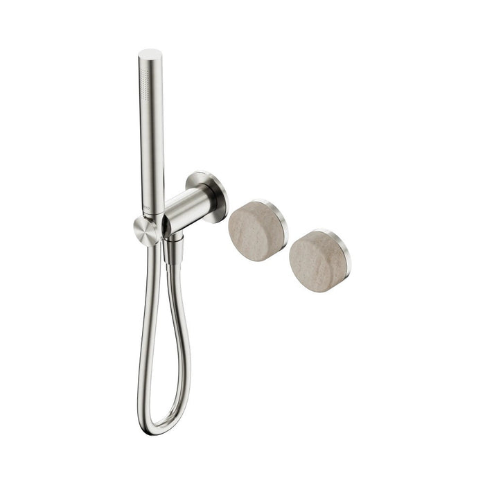 Nero Serenity Progressive Shower System And Slim Shower - Rome Travertine Handle