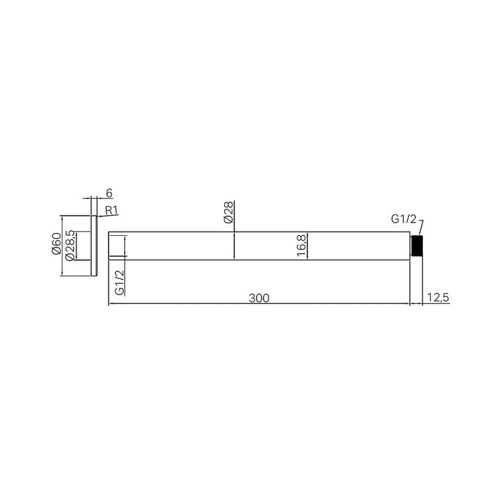 300mm Nero Zen SS316L Round Ceiling Arm