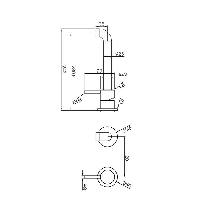 230mm Nero Zen 316L Stainless Steel Separate Back Plate Wall Basin/Bath Mixer