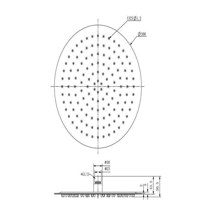 300mm Nero Zen SS316L Round Shower Head