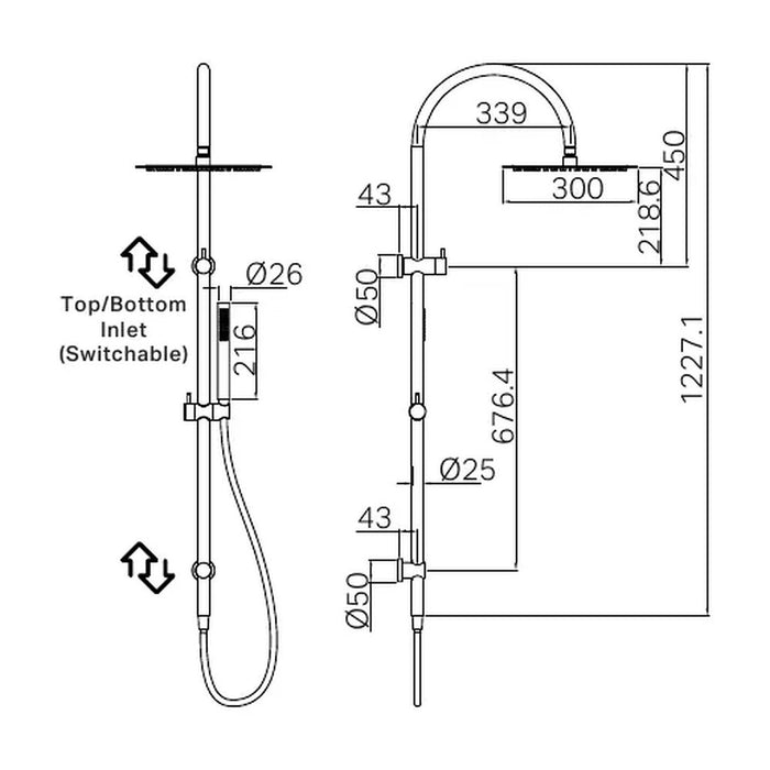 1227mm Nero Zen SS316L Round Twin Shower