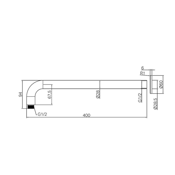 400mm Nero Zen SS316L Round Shower Arm