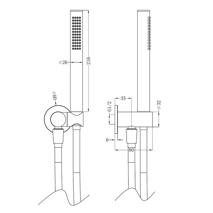 216mm Nero Zen SS316L Round Hand Held Shower On Bracket With Outdoor Shower Hose