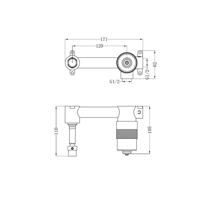 185mm Nero Zen 316L Stainless Steel Separate Back Plate Wall Basin/Bath Mixer