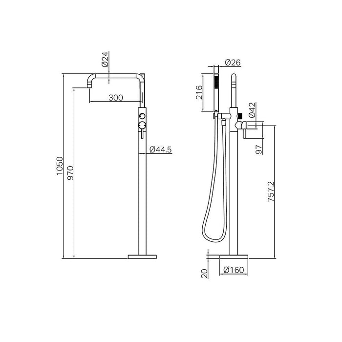 Nero Zen 316L Stainless Steel Freestanding Bath Mixer