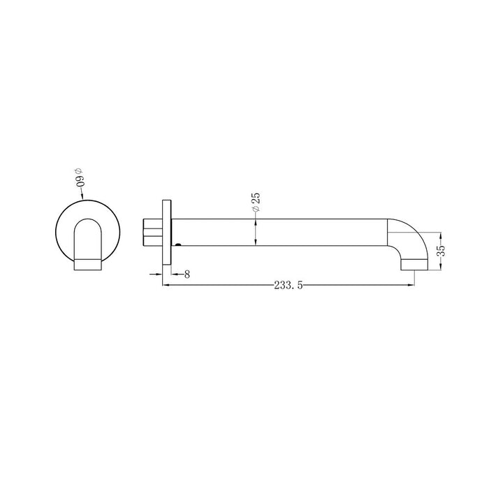 230mm Nero Zen 316L Stainless Steel Round Basin/Bath Spout Only