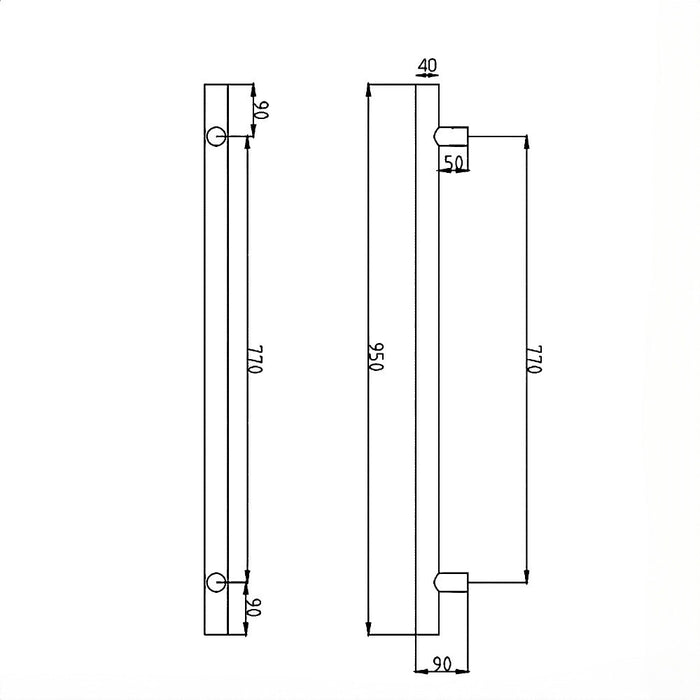 950*40mm Radiant 304 Stainless Steel Vertical Single Round Heated Towel Rail
