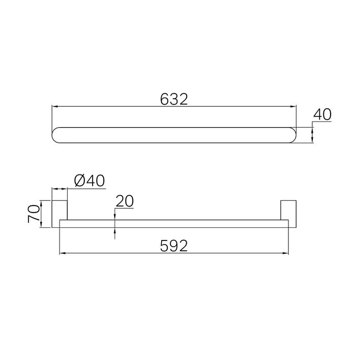600mm Nero Bianca 240V Stainless Steel Round Single Heated Towel Rail