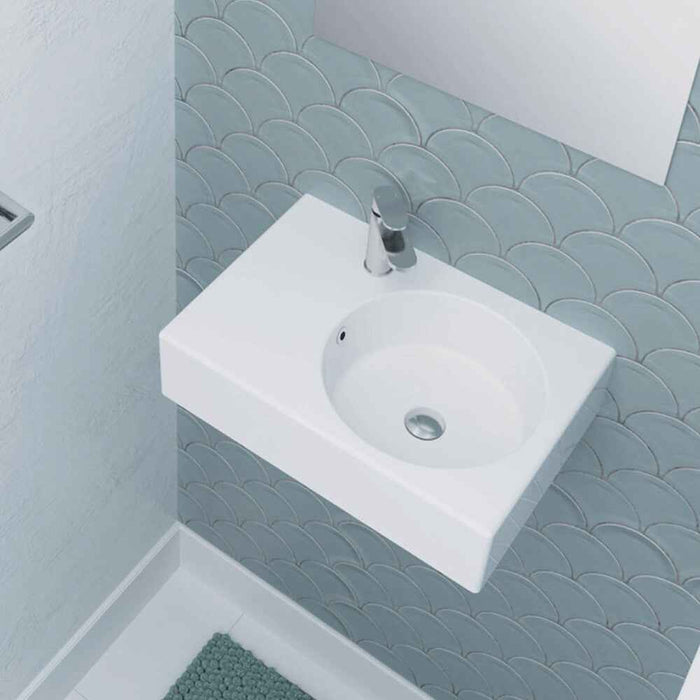 600*425*150mm Fienza Reba Gloss White Ceramic Rectangle Wall Hung Basin