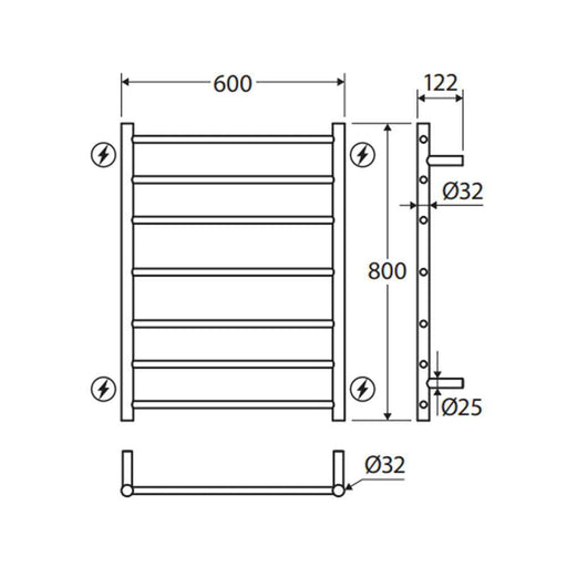 600*800*122mm Fienza Isabella Stainless Steel Heated Towel Rail
