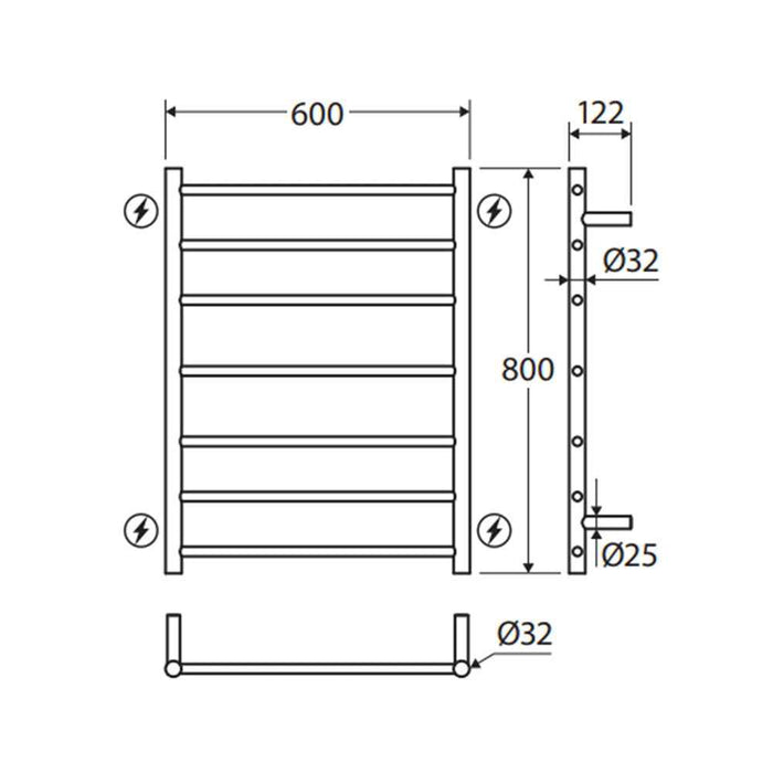 600*800*122mm Fienza Isabella Stainless Steel Heated Towel Rail