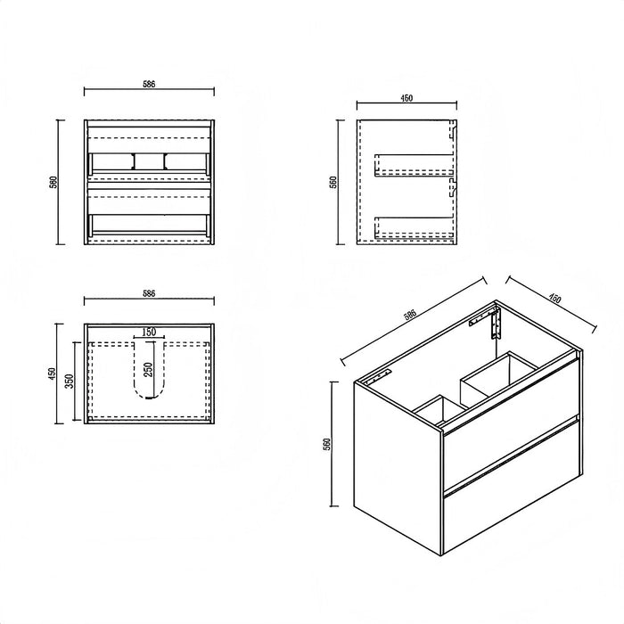 600-1800*450*560mm Mercio Hera Tas Oak MDF Wall Hung Vanity