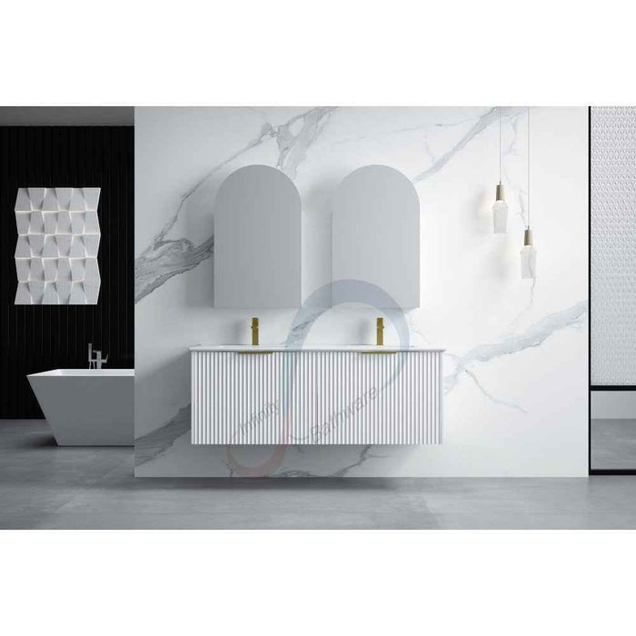600-1500*455*830mm Infinity Thena White High-Moisture Resistant Plywood Fluted Wall Hung Bathroom Vanity