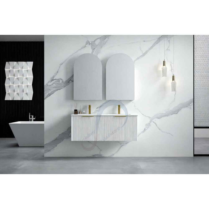 600-1500*455*830mm Infinity Thena White High-Moisture Resistant Plywood Fluted Wall Hung Bathroom Vanity