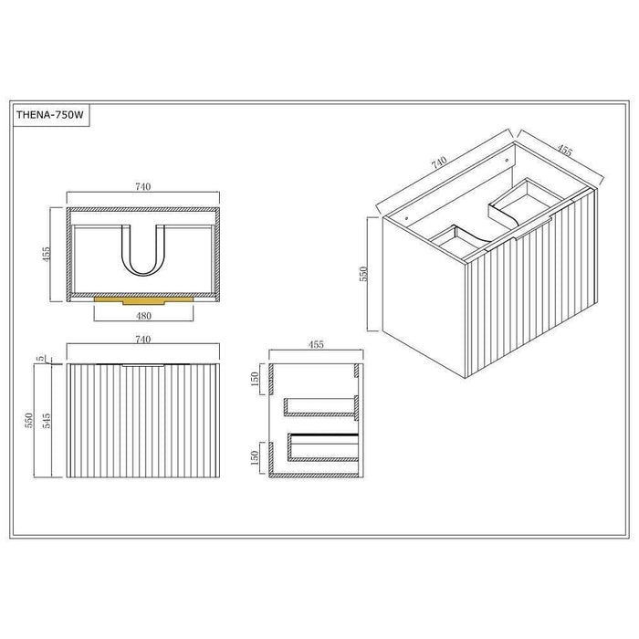 600-1500*455*830mm Infinity Thena White High-Moisture Resistant Plywood Fluted Wall Hung Bathroom Vanity