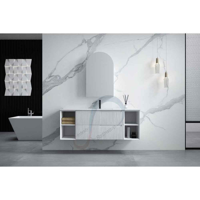 600-1500*455*830mm Infinity Sersi White High-Moisture Resistant Plywood Fluted Wall Hung Bathroom Vanity