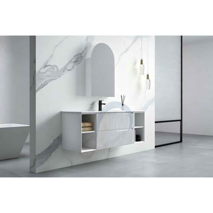 600-1500*455*830mm Infinity Sersi White High-Moisture Resistant Plywood Fluted Wall Hung Bathroom Vanity
