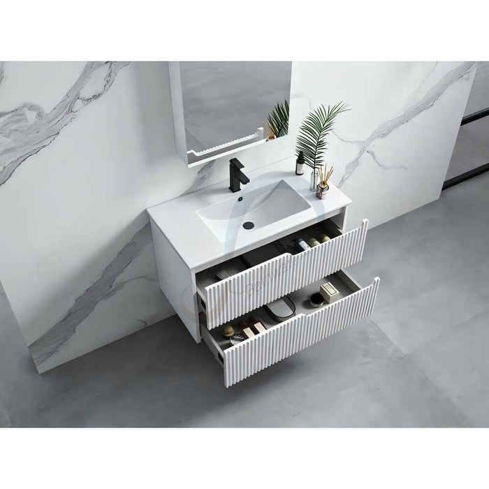 600-1500*455*830mm Infinity Sersi White High-Moisture Resistant Plywood Fluted Wall Hung Bathroom Vanity