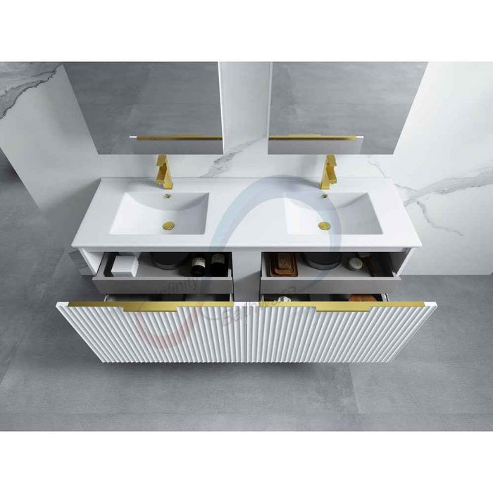 600-1500*455*830mm Infinity Thena White High-Moisture Resistant Plywood Fluted Wall Hung Bathroom Vanity