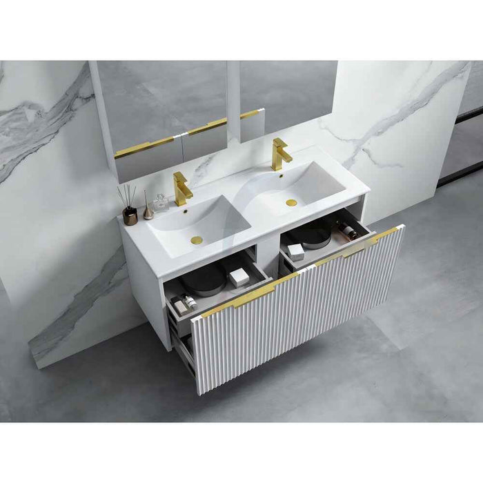600-1500*455*830mm Infinity Thena White High-Moisture Resistant Plywood Fluted Wall Hung Bathroom Vanity