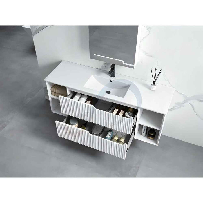 600-1500*455*830mm Infinity Sersi White High-Moisture Resistant Plywood Fluted Wall Hung Bathroom Vanity