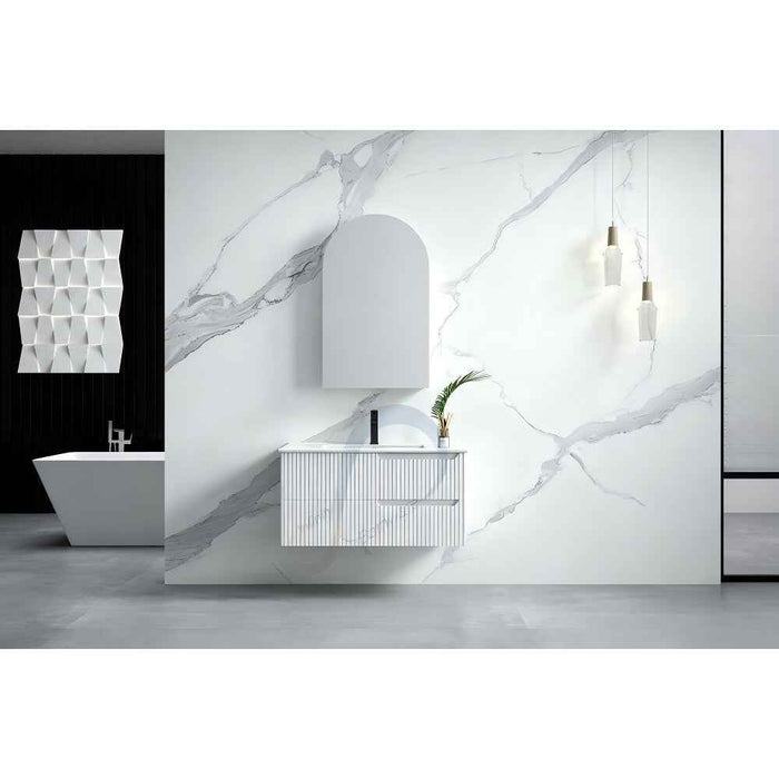 600-1500*455*830mm Infinity Sersi White High-Moisture Resistant Plywood Fluted Wall Hung Bathroom Vanity
