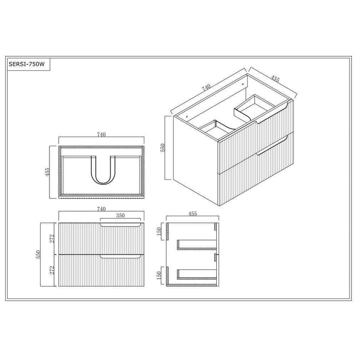 600-1500*455*830mm Infinity Sersi White High-Moisture Resistant Plywood Fluted Wall Hung Bathroom Vanity