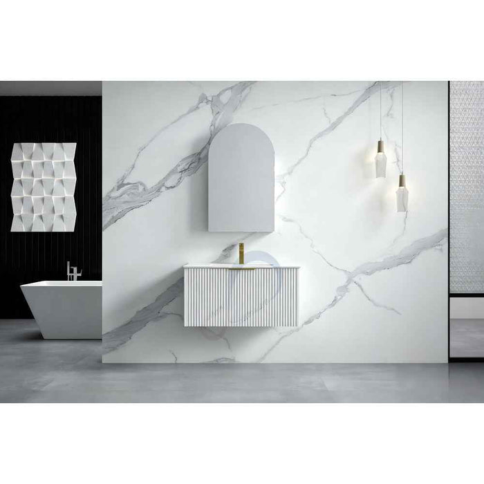 600-1500*455*830mm Infinity Thena White High-Moisture Resistant Plywood Fluted Wall Hung Bathroom Vanity