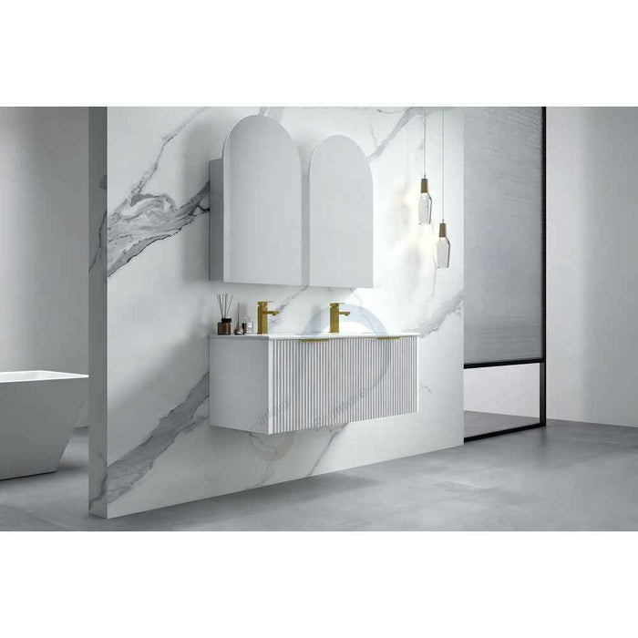 600-1500*455*830mm Infinity Thena White High-Moisture Resistant Plywood Fluted Wall Hung Bathroom Vanity
