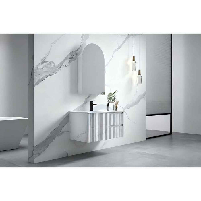 600-1500*455*830mm Infinity Sersi White High-Moisture Resistant Plywood Fluted Wall Hung Bathroom Vanity