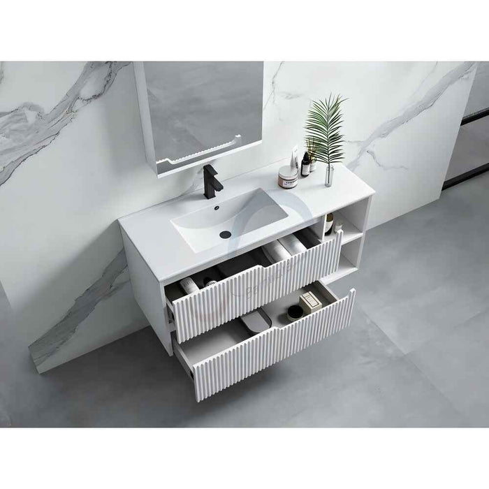 600-1500*455*830mm Infinity Sersi White High-Moisture Resistant Plywood Fluted Wall Hung Bathroom Vanity