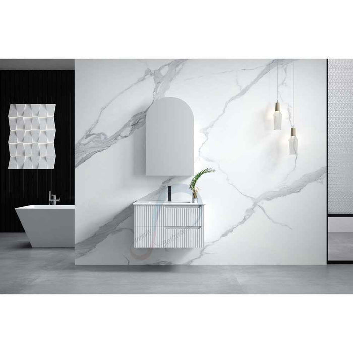 600-1500*455*830mm Infinity Sersi White High-Moisture Resistant Plywood Fluted Wall Hung Bathroom Vanity