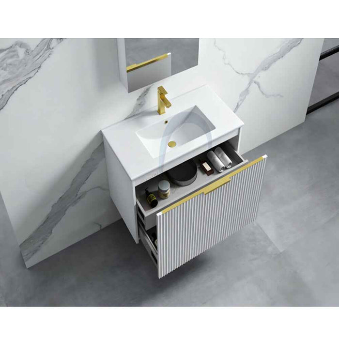 600-1500*455*830mm Infinity Thena White High-Moisture Resistant Plywood Fluted Wall Hung Bathroom Vanity