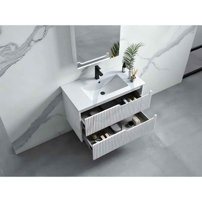 600-1500*455*830mm Infinity Sersi White High-Moisture Resistant Plywood Fluted Wall Hung Bathroom Vanity