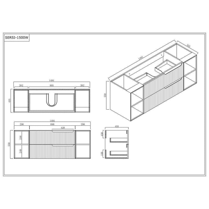 600-1500*455*830mm Infinity Sersi White High-Moisture Resistant Plywood Fluted Wall Hung Bathroom Vanity