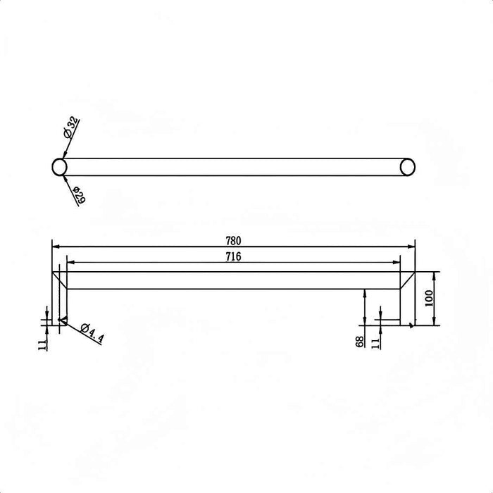 780mm Aquaperla Round Horizontal Single/Triple Bar Electric Heated Towel Rail