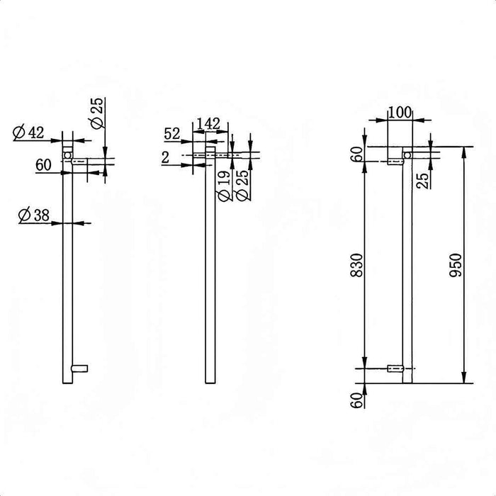 950mm Aquaperla Round Vertical Single Electric Heated Towel Rail With Timer
