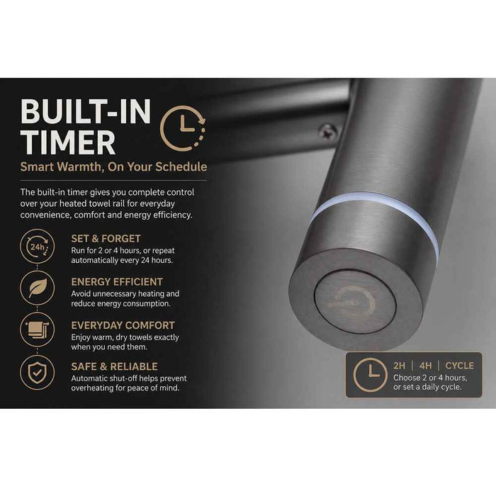 950mm Aquaperla Round Vertical Single Electric Heated Towel Rail With Timer