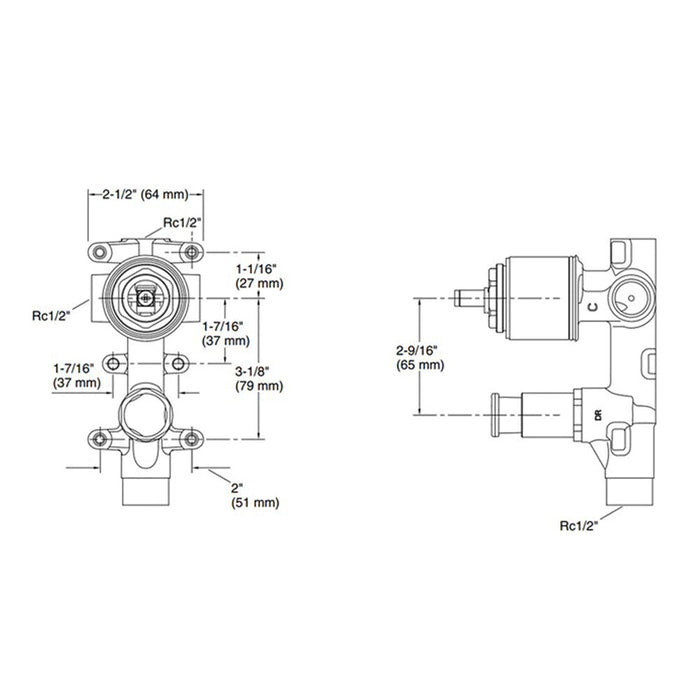40mm Kohler Wall Shower/Bath Mixer With Diverter Rough-in Body Only